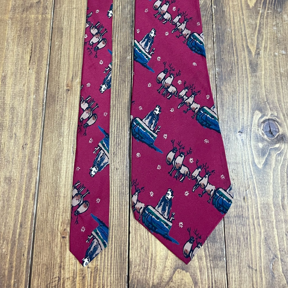 Jerry Garcia silk neck tie red Christmas design with sleigh and reindeer